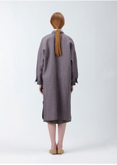 Women's Long Belted Linen Jacket with Kimono-Inspired Silhouette and Relaxed Fit